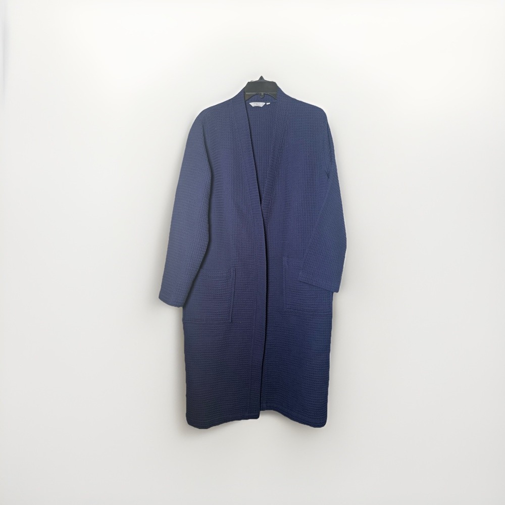 FRETTE UNISEX Waffle Terry Bath Robe Shawl Collar Navy Blue Size S/M (no Tie)